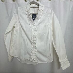 crown & ivy White Ruffle Front Blouse